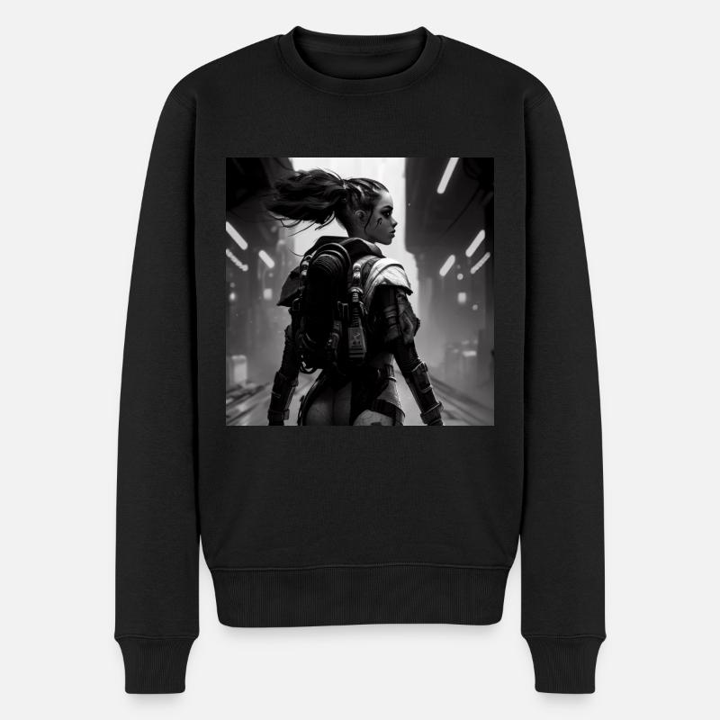 E-Girl, Sci-Fi, schwarz-weiß - Männer Premium Bio Pullover - Schwarz