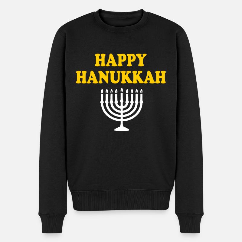 HAPPY HANUKKAH - Männer Premium Bio Pullover - Schwarz