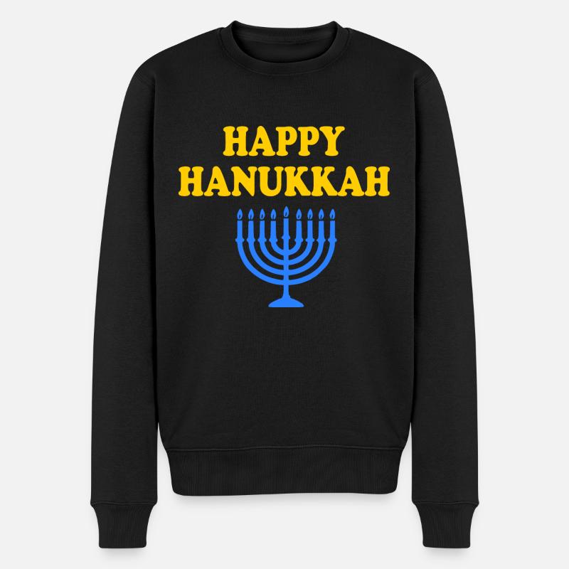 HAPPY HANUKKAH - Männer Premium Bio Pullover - Schwarz