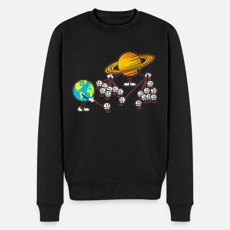 Saturn und Erde mit ihren Monden - Männer Premium Bio Pullover - Schwarz