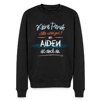 Aiden - Keine Panik. Alles wird gut - Männer Premium Bio Pullover - Schwarz - Vorne - Nico (187cm)