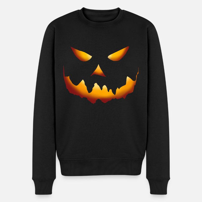 Kürbis Halloween Grinsen - Männer Premium Bio Pullover - Schwarz