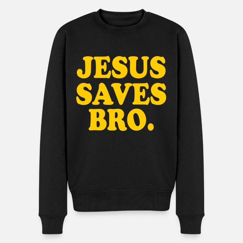 Jesus saves bro - Männer Premium Bio Pullover - Schwarz