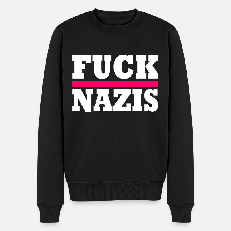 Fuck nazis - Männer Premium Bio Pullover - Schwarz