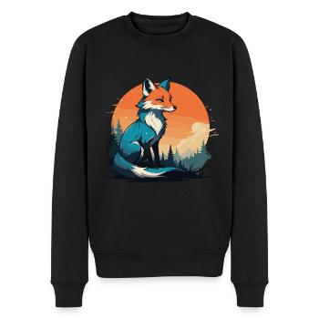 Fox Cute and Cool Cartoon Forest Sunset Mountain - Men's Premium Organic Jumper - black - Front - Nico (187cm)