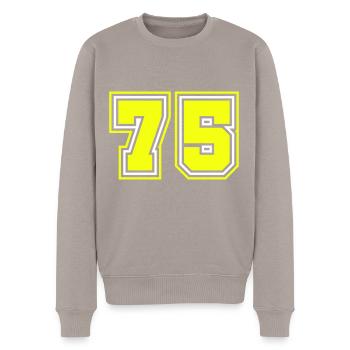 75 number symbol - Men's Premium Organic Jumper - taupe - Front - Nico (187cm)