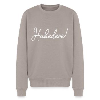 Habedere ! Inscription manuscrite - Pull Premium bio Homme - taupe - Devant - Nico (187cm)