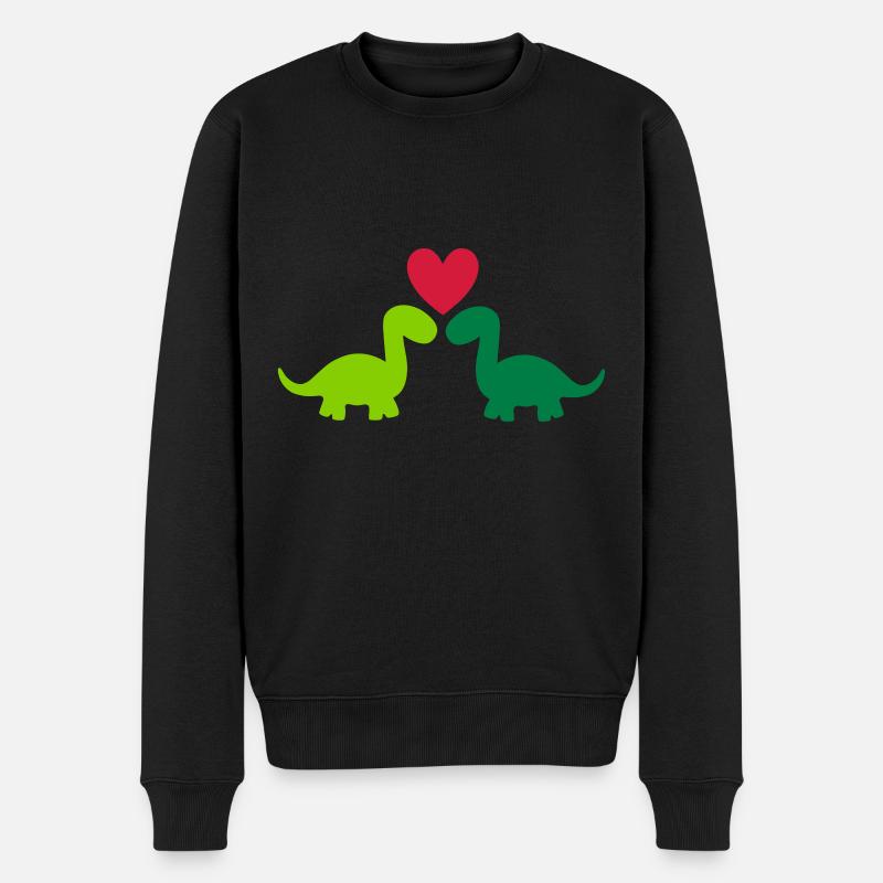Zwei Brontosaurier und ein Herz - Männer Premium Bio Pullover - Schwarz