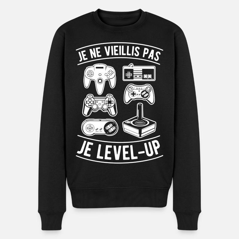 Je ne vieillis pas je level-up - Pull Premium bio Homme - noir