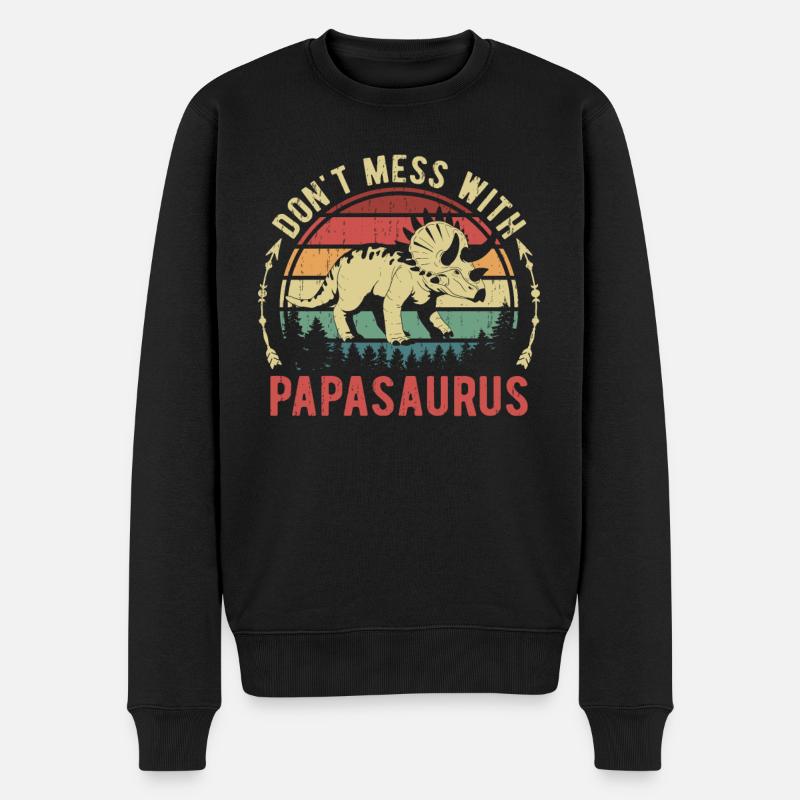 Papasaurus Dino T-Rex Lustiges Vatertag Geschenk - Männer Premium Bio Pullover - Schwarz