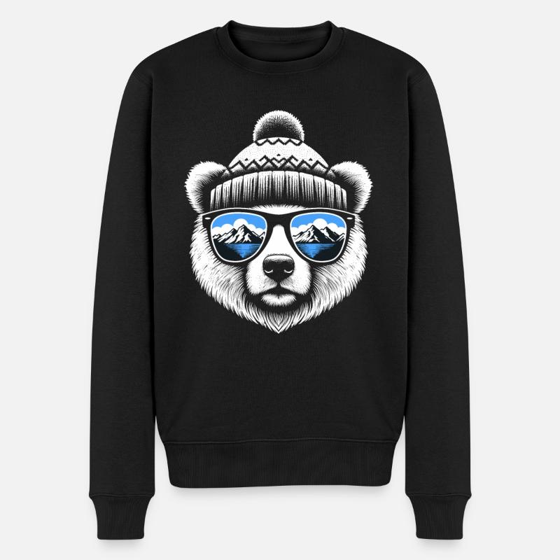 Eisbär mit Strickmütze liebt Ski und Snowboarding - Männer Premium Bio Pullover - Schwarz