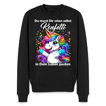 Einhorn Karneval Konfetti Spaß Optimismus lustig - Männer Premium Bio Pullover - Schwarz - Vorne - Nico (187cm)