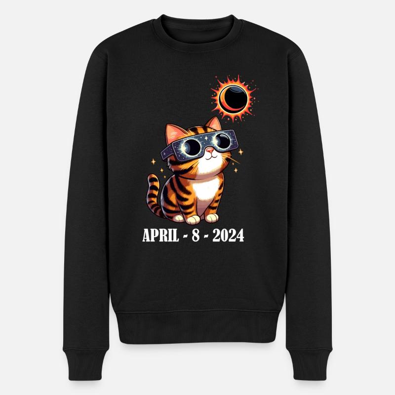 Sonnenfinsternis Katze April Amerika Mond lustig - Männer Premium Bio Pullover - Schwarz