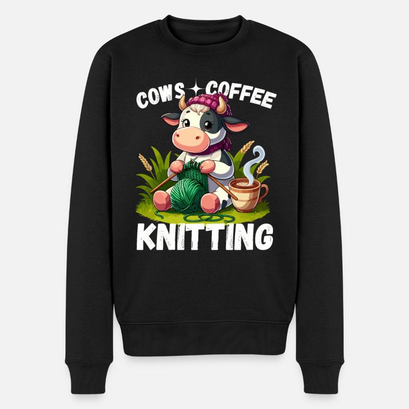 Stricken Kuh Handarbeit Kaffee Wolle Stricknadel - Männer Premium Bio Pullover - Schwarz