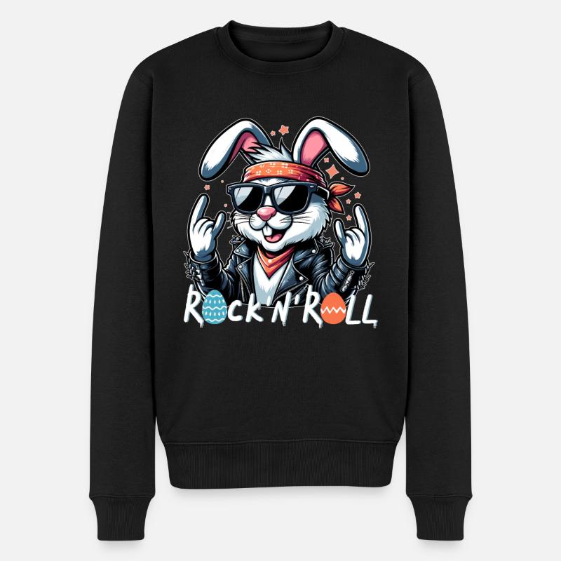 Osterhase Rock n Roll Ostereier Sonnenbrille cool - Männer Premium Bio Pullover - Schwarz