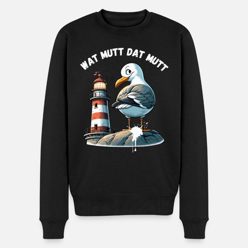 Hamburg Dialekt Möwe Lustig Leuchtturm Norden Fun - Männer Premium Bio Pullover - Schwarz
