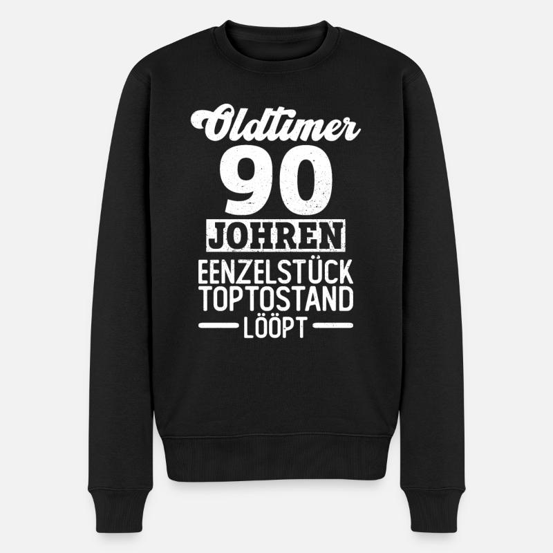 Oldtimer - 90 Johren 90 Geburtstag Plattdeutsch - Männer Premium Bio Pullover - Schwarz