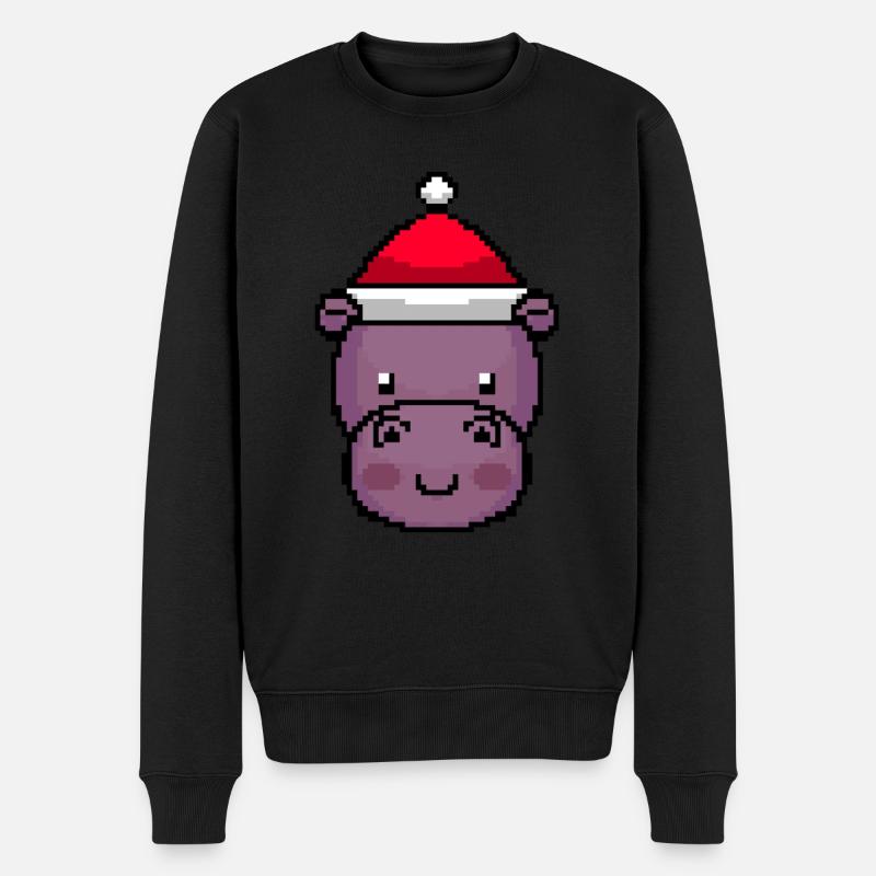 Hippo Pixelated Christmas - Drôle - Pull Premium bio Homme - noir