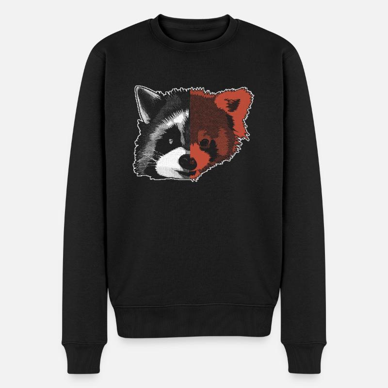 Half Face Of Raaccoon Half Face Of Red Panda - - Männer Premium Bio Pullover - Schwarz