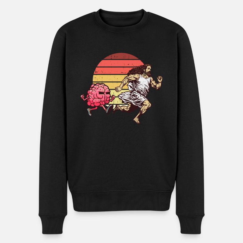 Jesus wird von Gehirn gejagt - Atheist Atheismus - Männer Premium Bio Pullover - Schwarz