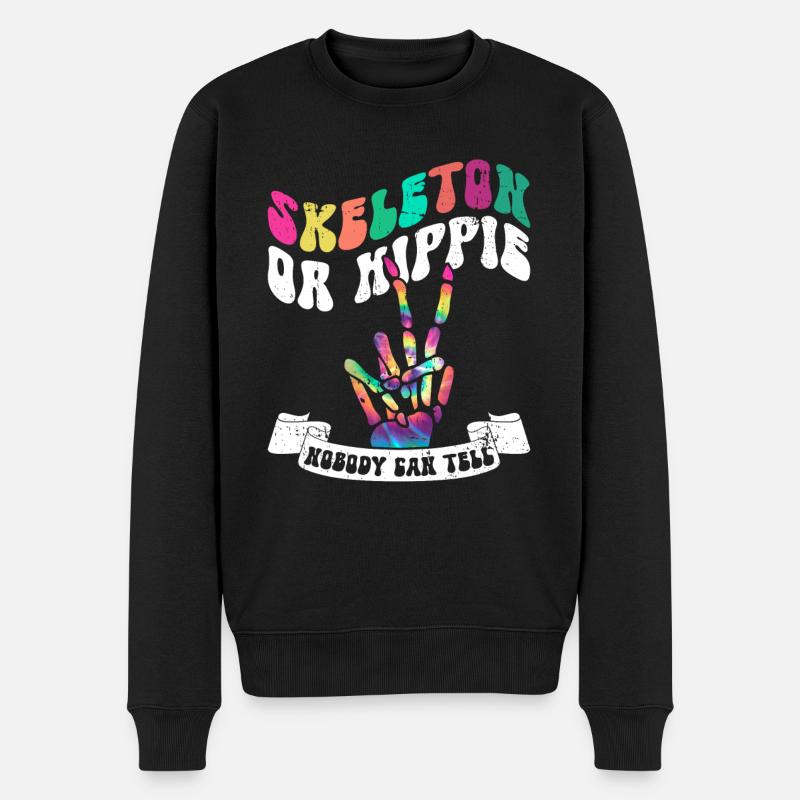 Skelett oder Hippie - Hippie Halloween - Männer Premium Bio Pullover - Schwarz