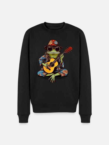 Hippie Frog Playing Guitar - Hippie Costume - Men's Premium Organic Jumper - black
