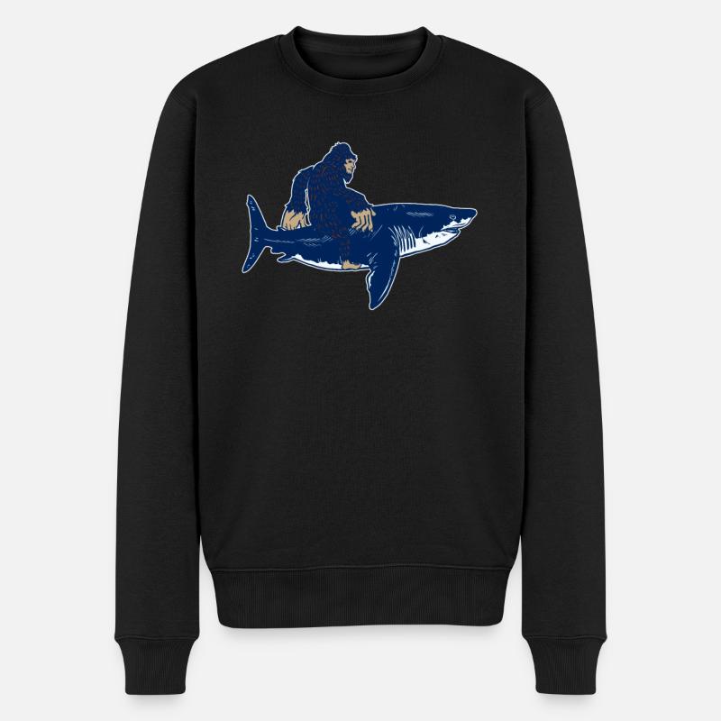 Bigfoot monte un mégalodon - Requin mégalodon - Pull Premium bio Homme - noir