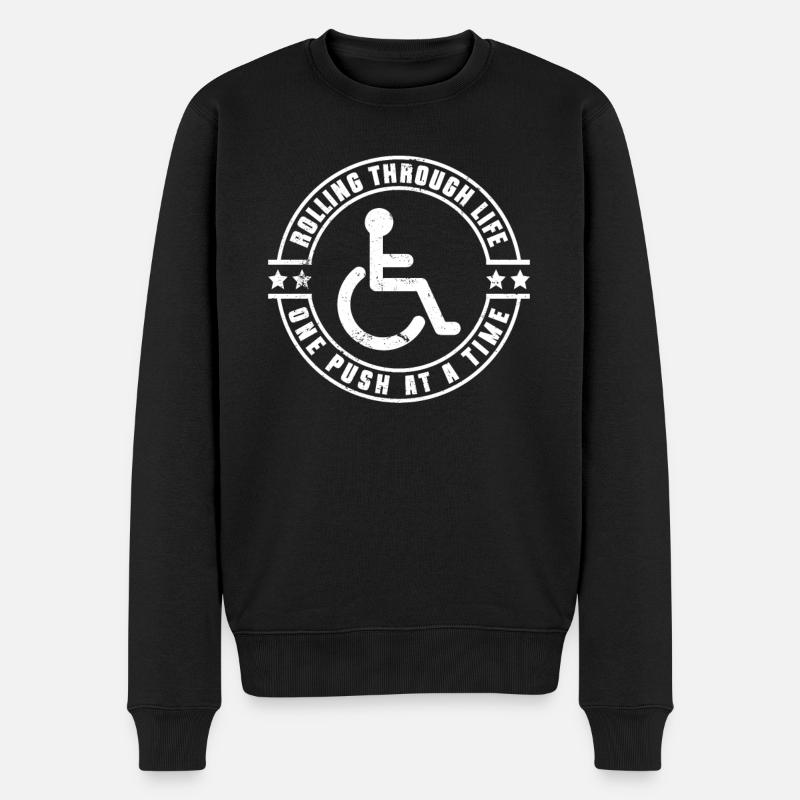 Rollstuhlfahrer Rollstuhl Behinderung Lustig - Männer Premium Bio Pullover - Schwarz