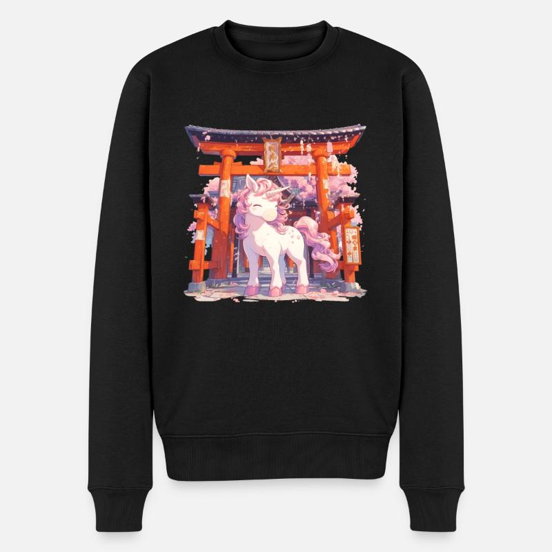 Einhorn Torii Tor Kawaii Japanisch - Männer Premium Bio Pullover - Schwarz