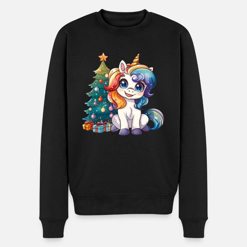Einhorn Weihnachtsbaum Kawaii - Männer Premium Bio Pullover - Schwarz