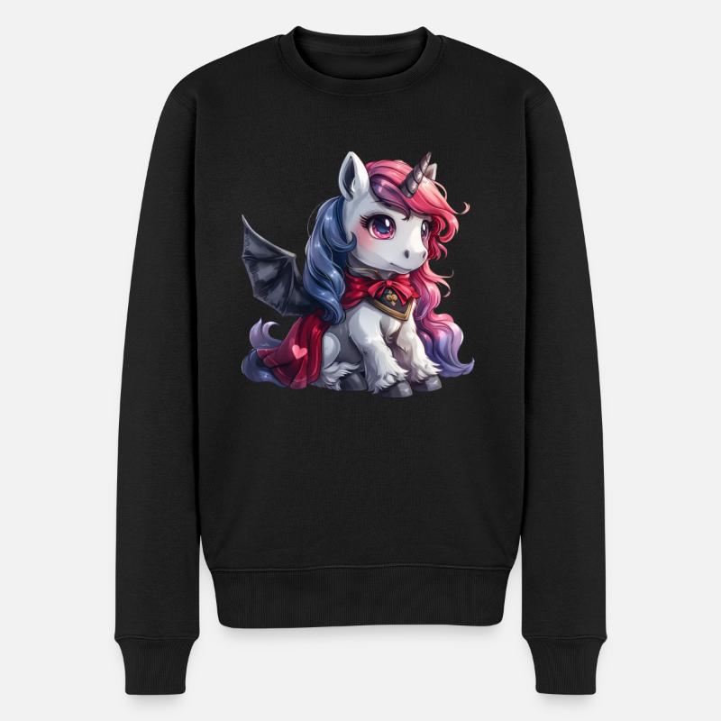Einhorn-Vampir-Halloween-Kawaii - Männer Premium Bio Pullover - Schwarz