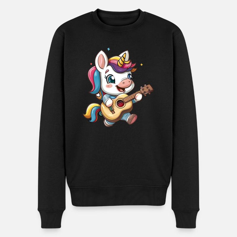 Einhorn Ukulele Kawaii Japanisch - Männer Premium Bio Pullover - Schwarz