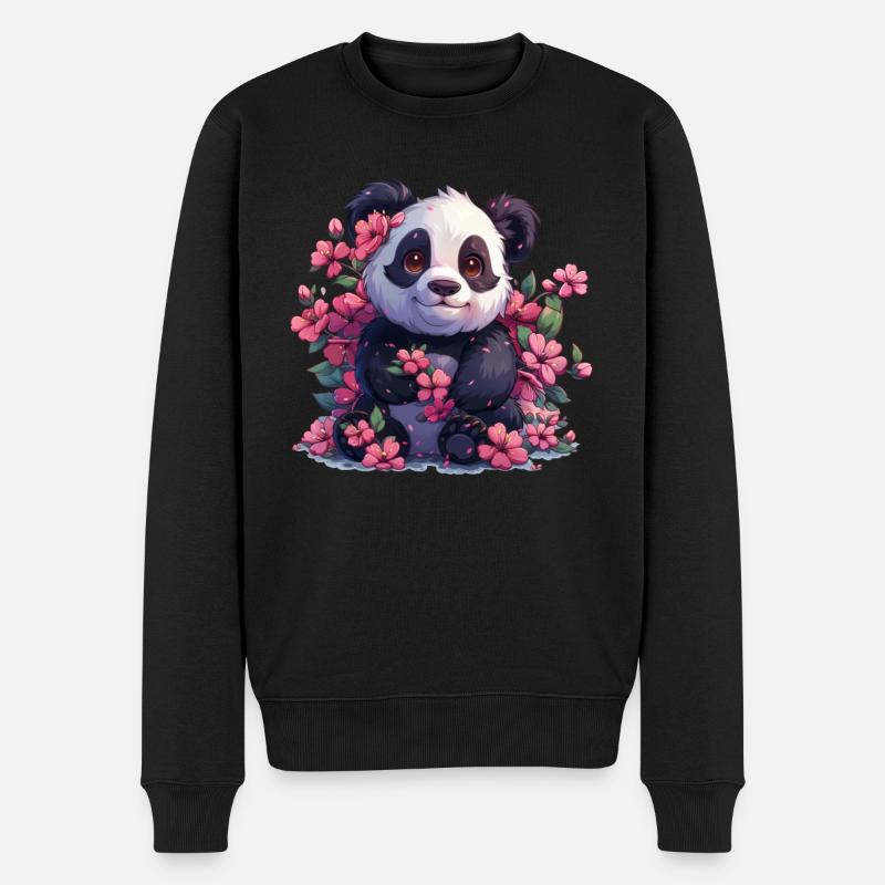 Pandabär Kirschblüten Japanischer Riesenpanda - Männer Premium Bio Pullover - Schwarz