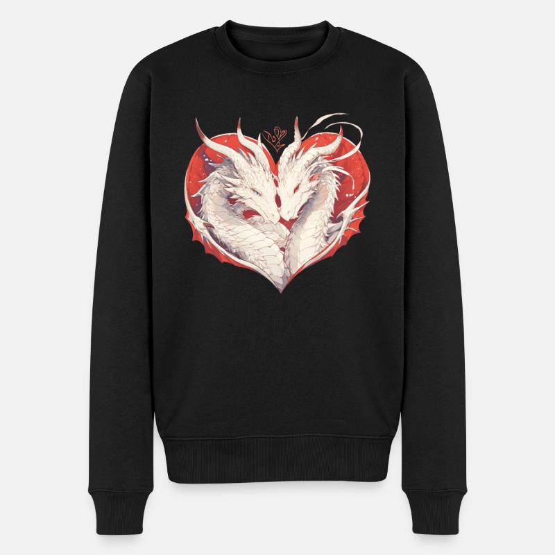Zwei verliebte Drachen am Valentinstag - Männer Premium Bio Pullover - Schwarz