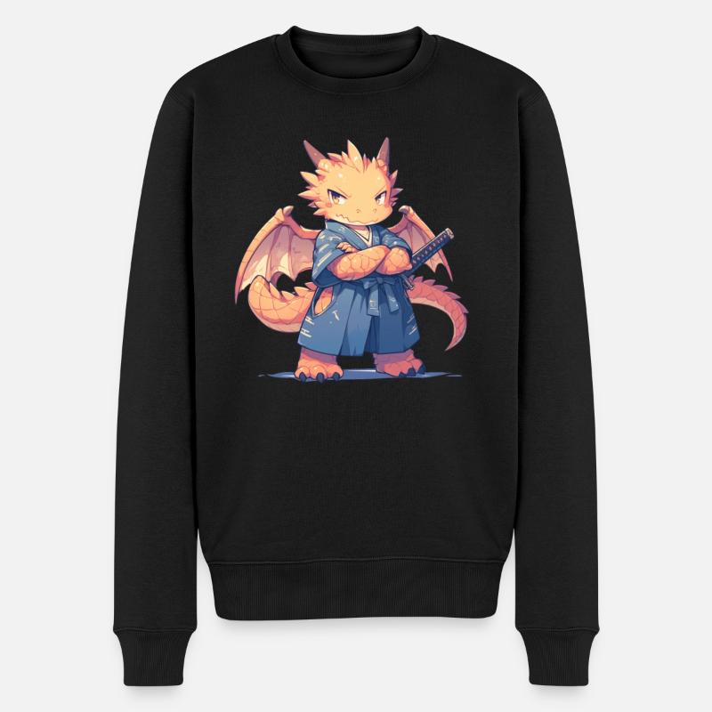 Drache Ninja Japanisch Kawaii Drache - Männer Premium Bio Pullover - Schwarz