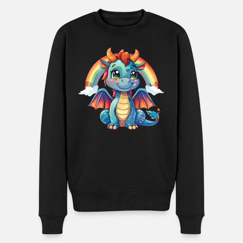 Drache Regenbogen Kawaii Drache Kinder - Männer Premium Bio Pullover - Schwarz