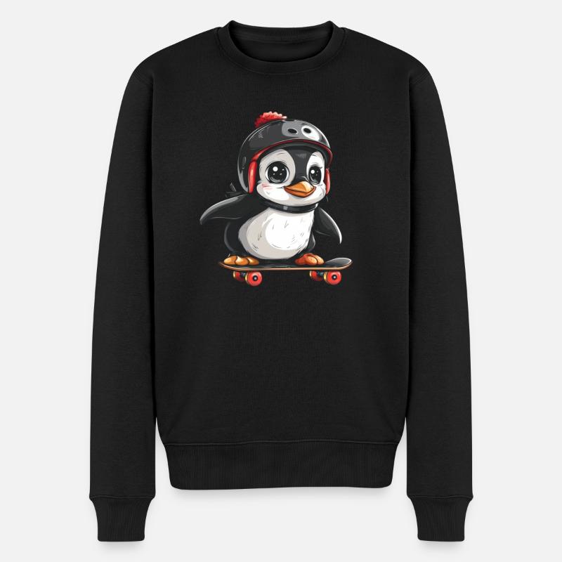Pinguin Skater Skateboard Kawaii Pinguin Niedlich - Männer Premium Bio Pullover - Schwarz