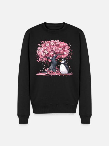 Pinguino Giapponese Sakura Albero Kawaii - Maglione ecologico premium da uomo - nero