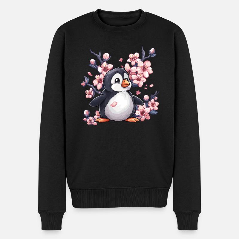 Pingouin Japonais Cerise Kawaii Pingouin Mignon - Pull Premium bio Homme - noir