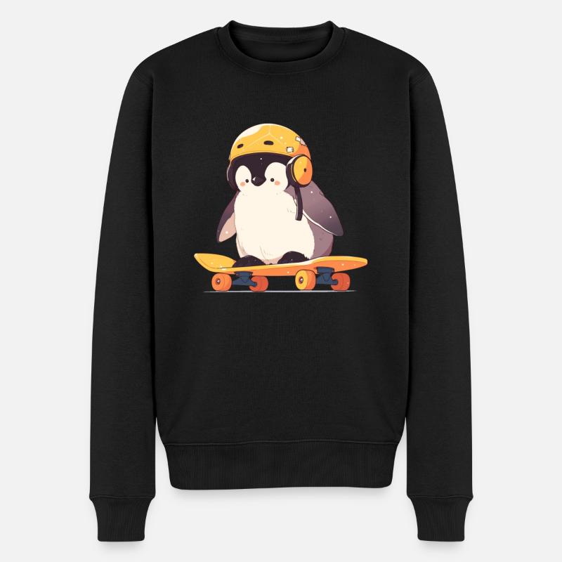 Pinguin Skater Kawaii Pinguin Niedlich - Männer Premium Bio Pullover - Schwarz