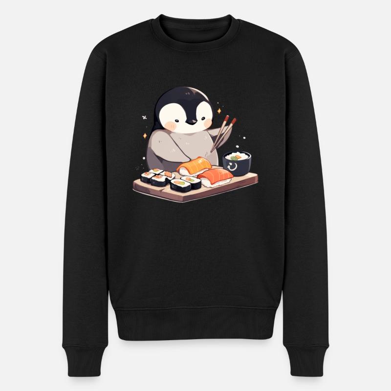 Pinguin Sushi Japanischer Pinguin Niedlich - Männer Premium Bio Pullover - Schwarz