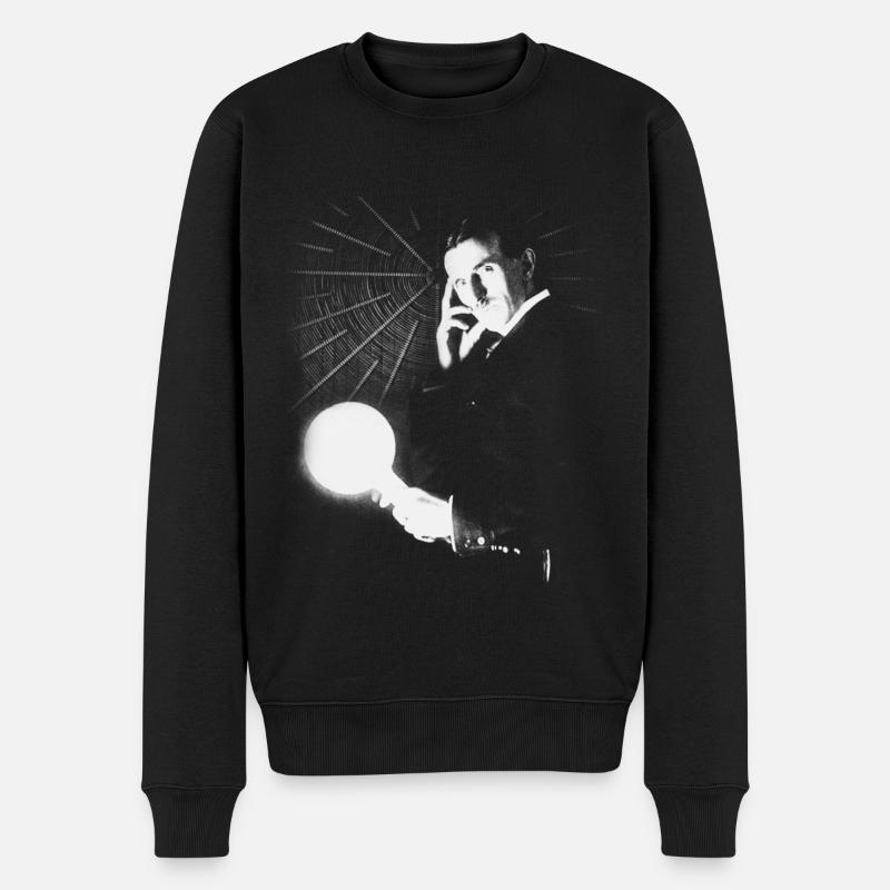 Nikola Tesla avec ampoule et bobine Tesla - Pull Premium bio Homme - noir
