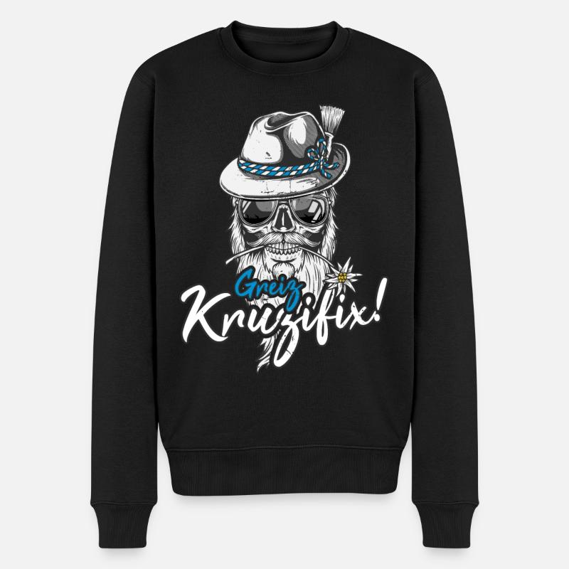 Greiz Kruzifix Totenkopf Bayrischer Dialekt Bayern - Männer Premium Bio Pullover - Schwarz