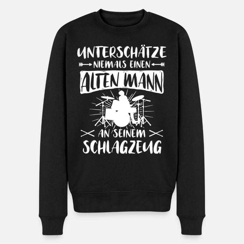 Schlagzeug Sprüche Schlagzeuger unterschätze Drums - Männer Premium Bio Pullover - Schwarz