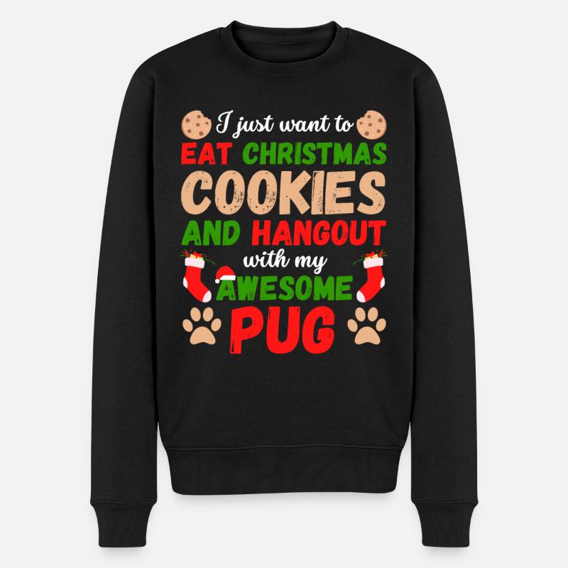 Weihnachten Mops Kekse - Männer Premium Bio Pullover - Schwarz