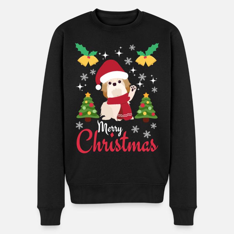 Weihnachten Süßer Shih Tzu Liebhaber Kawaii - Männer Premium Bio Pullover - Schwarz