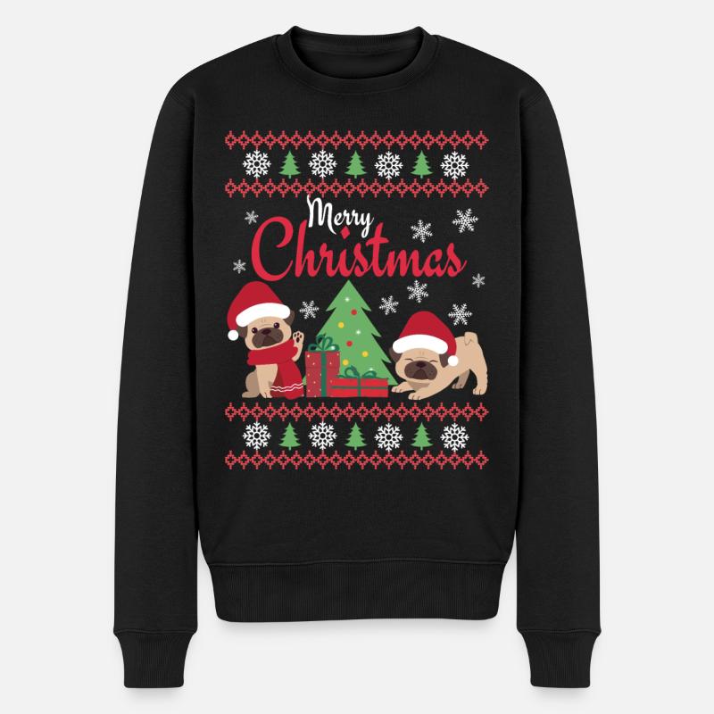 Weihnachten Süßer Mops Liebhaber Kawaii - Männer Premium Bio Pullover - Schwarz