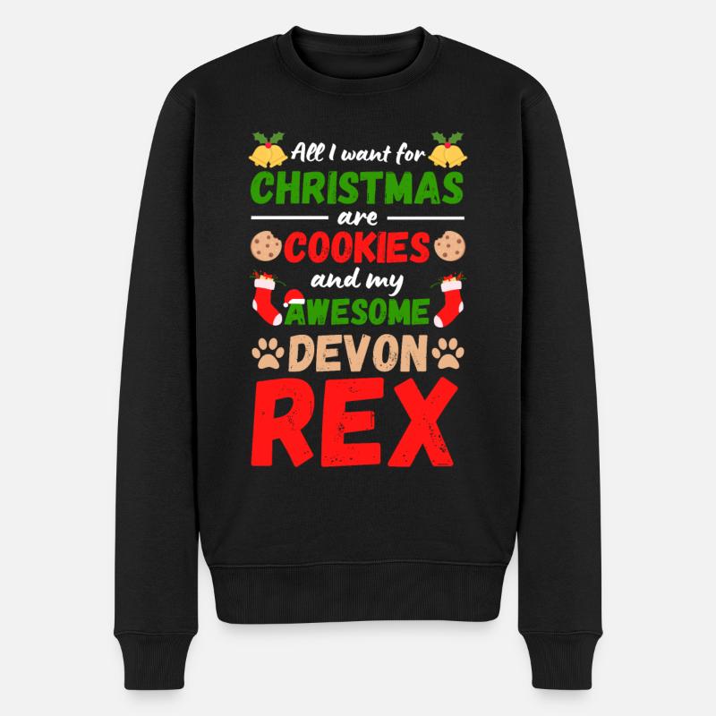 Christmas Cat Devon Rex Cookies - Men's Premium Organic Jumper - black