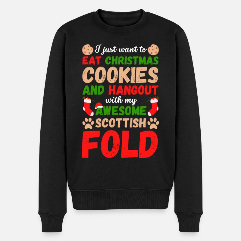 Weihnachten scotish fold Katze Kekse - Männer Premium Bio Pullover - Schwarz