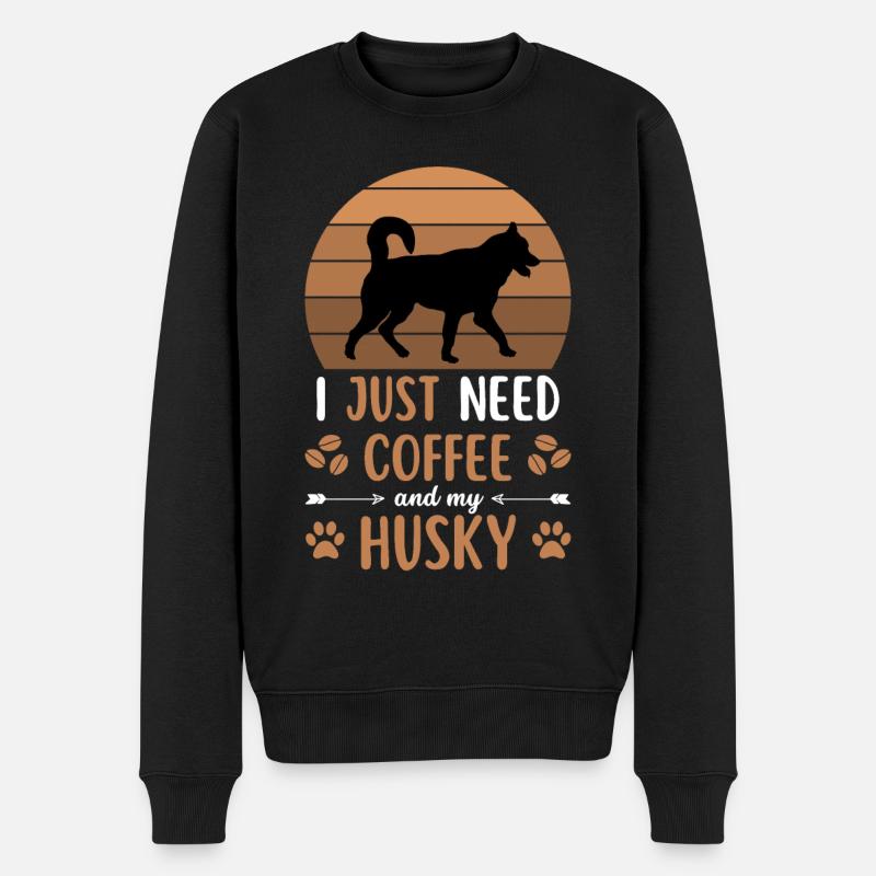 Husky Coffee Café pour chien rétro - Pull Premium bio Homme - noir